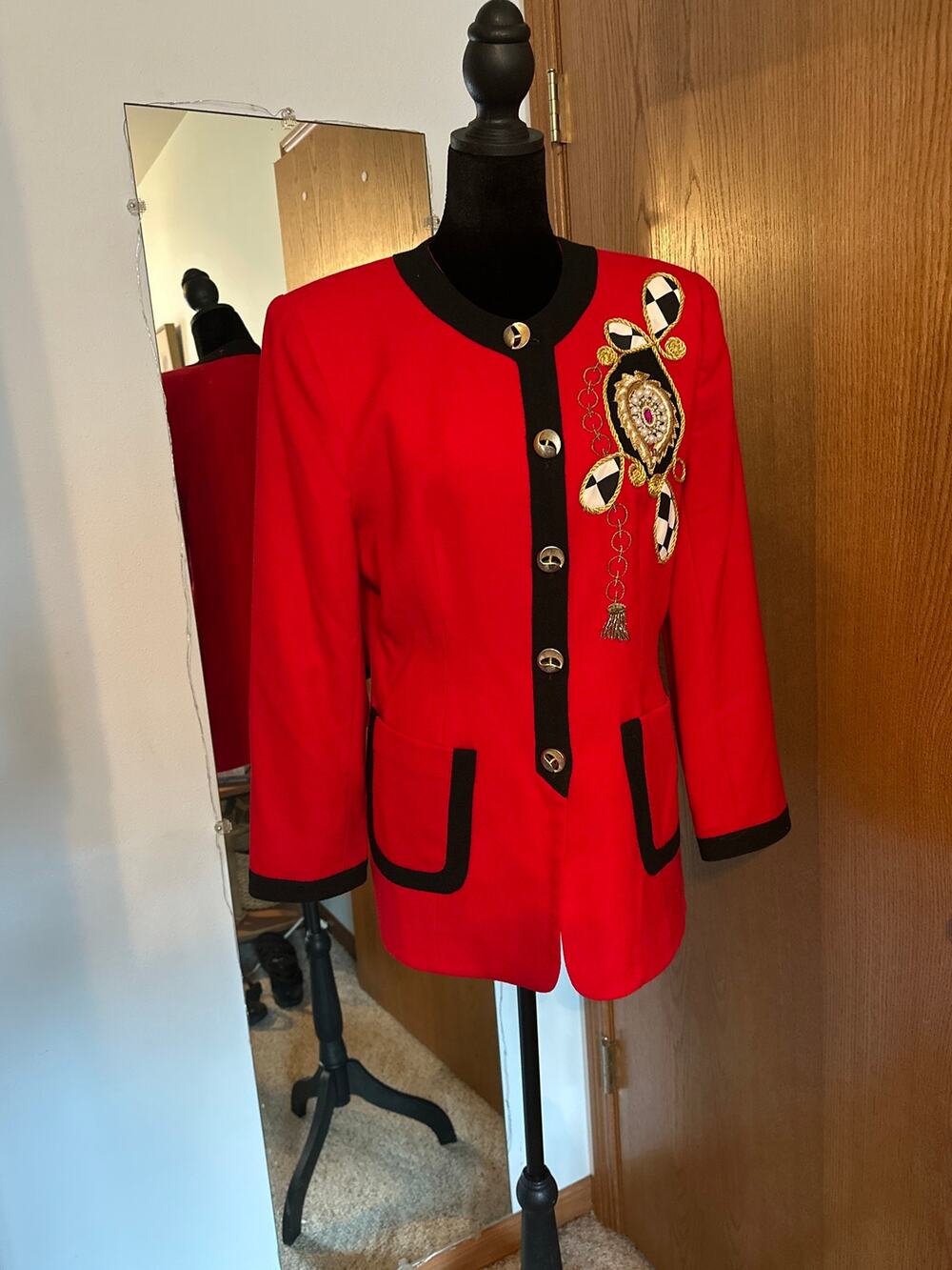 Vtg 80s 90s Helene D Harlequin Circus Ringmaster Wool Jacket Blazer Statement